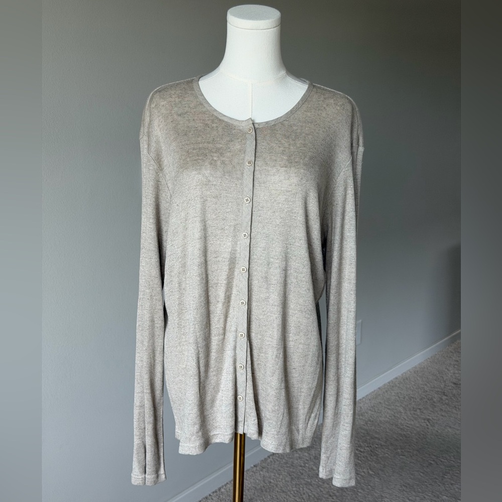 CW Natural Cozy Knit Linen Blend Button Front Cardigan - Minimalist Rustic - XL